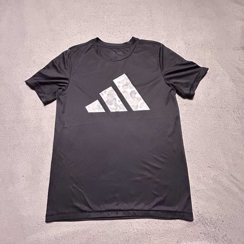 Adidas Short Sleeve T-Shirt Youth M Black Aeroready Big Camo Logo Activewear
